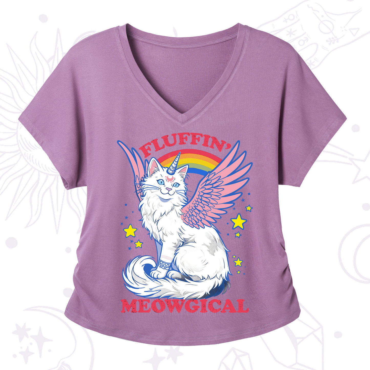 Purplehecate Fluffin Meowgical V-Neck T-Shirt