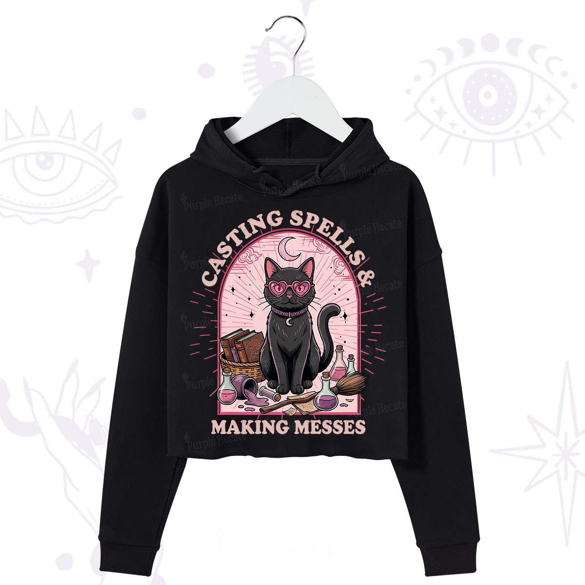 Purplehecate Casting Spells Making Messes Cat Crop Hoodie