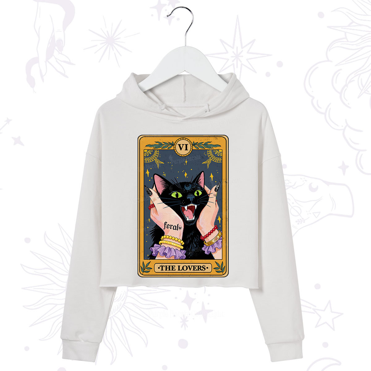 Purplehecate The Lovers Tarot Feral Cat Crop Hoodie