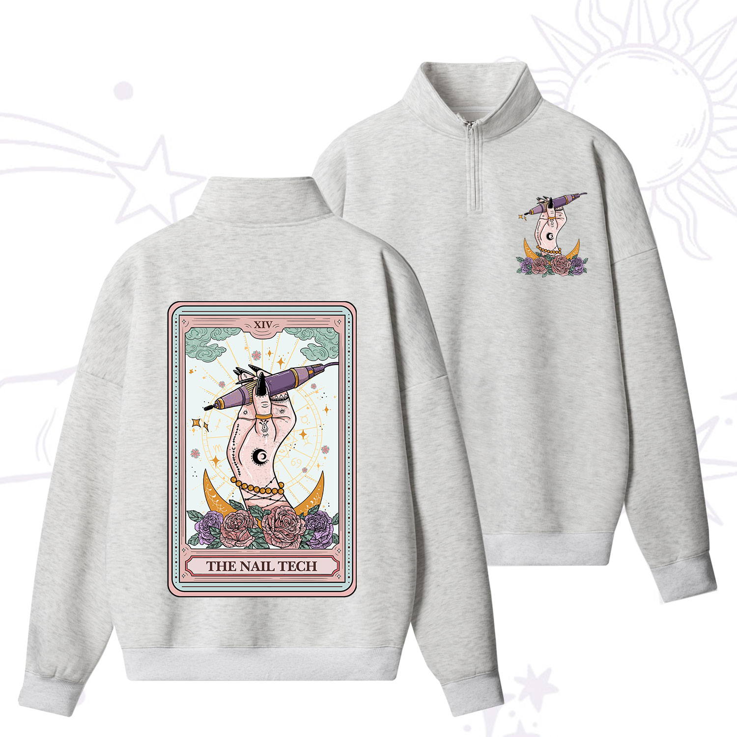 Purplehecate The Nail Tech Tarot Card Zip Fleece Sweatshirt