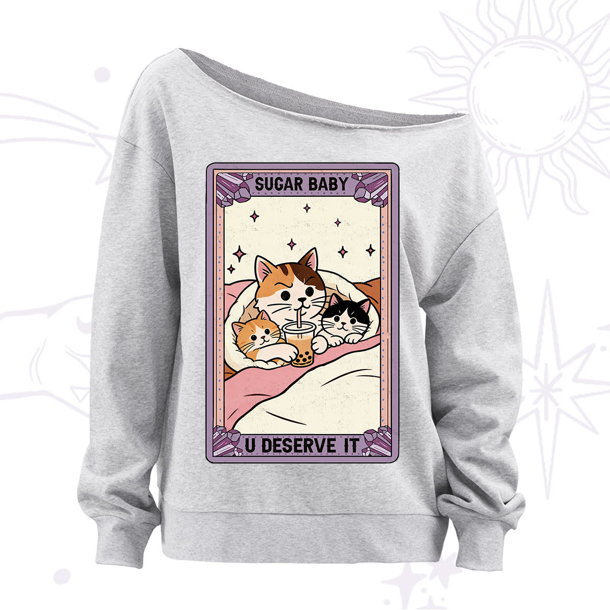 Purplehecate The Sugar Baby Cat Tarot Off The Shoulder Sweatshirt