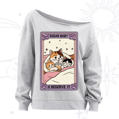 Purplehecate The Sugar Baby Cat Tarot Off The Shoulder Sweatshirt