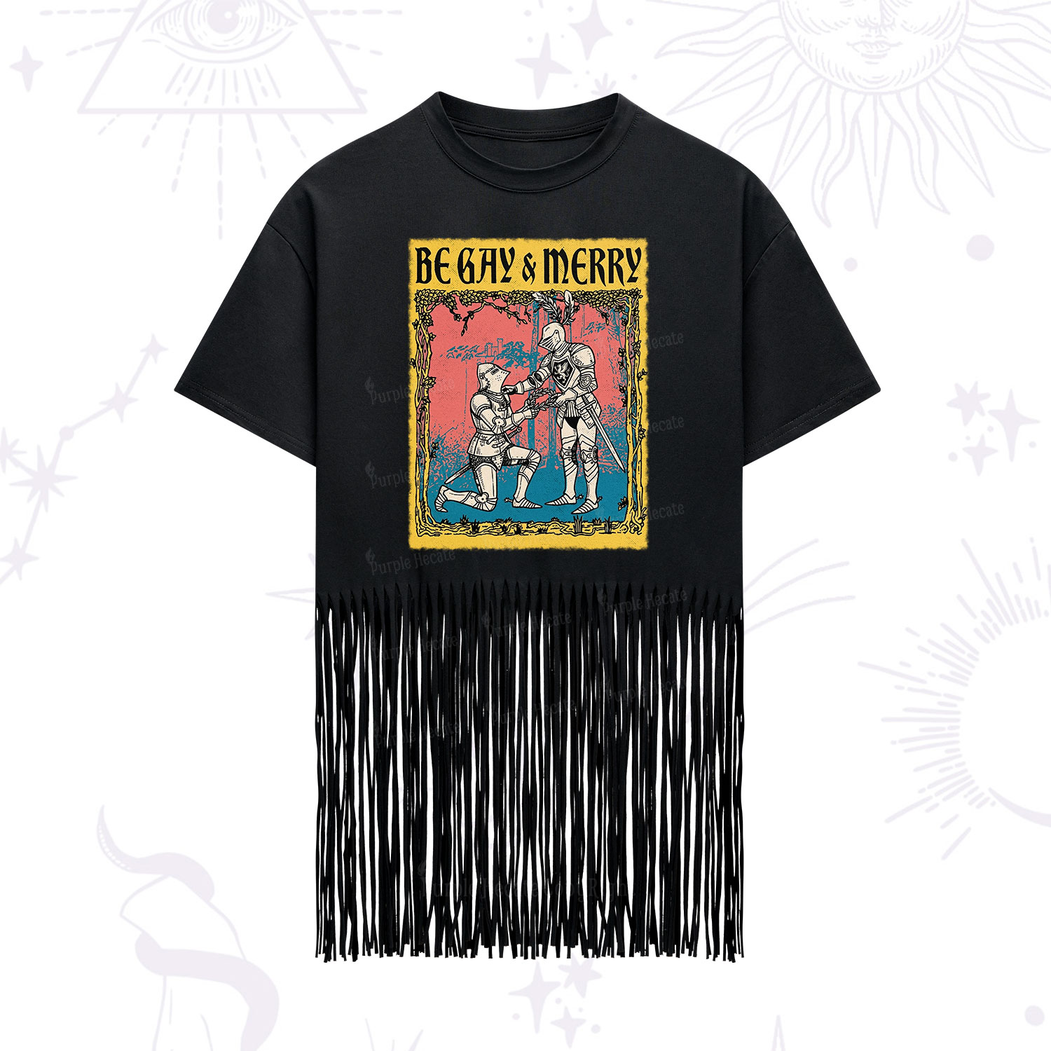 Purplehecate Be Gay Merry Medieval Knights Fringe Hem T-Shirt