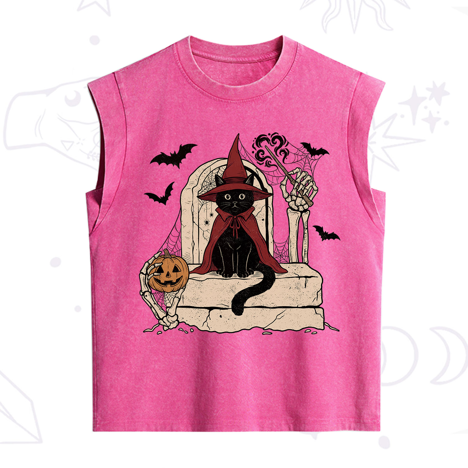 Purplehecate Wizard Black Cat on the Tombstone Halloween Vintage Washed Tank