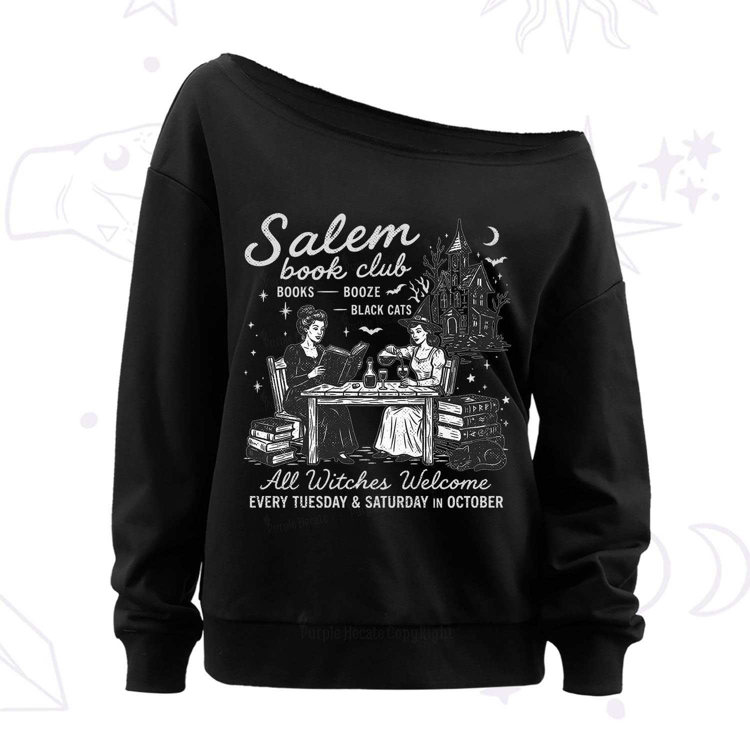 Purplehecate Salem Book Club Off The Shoulder Sweatshirt