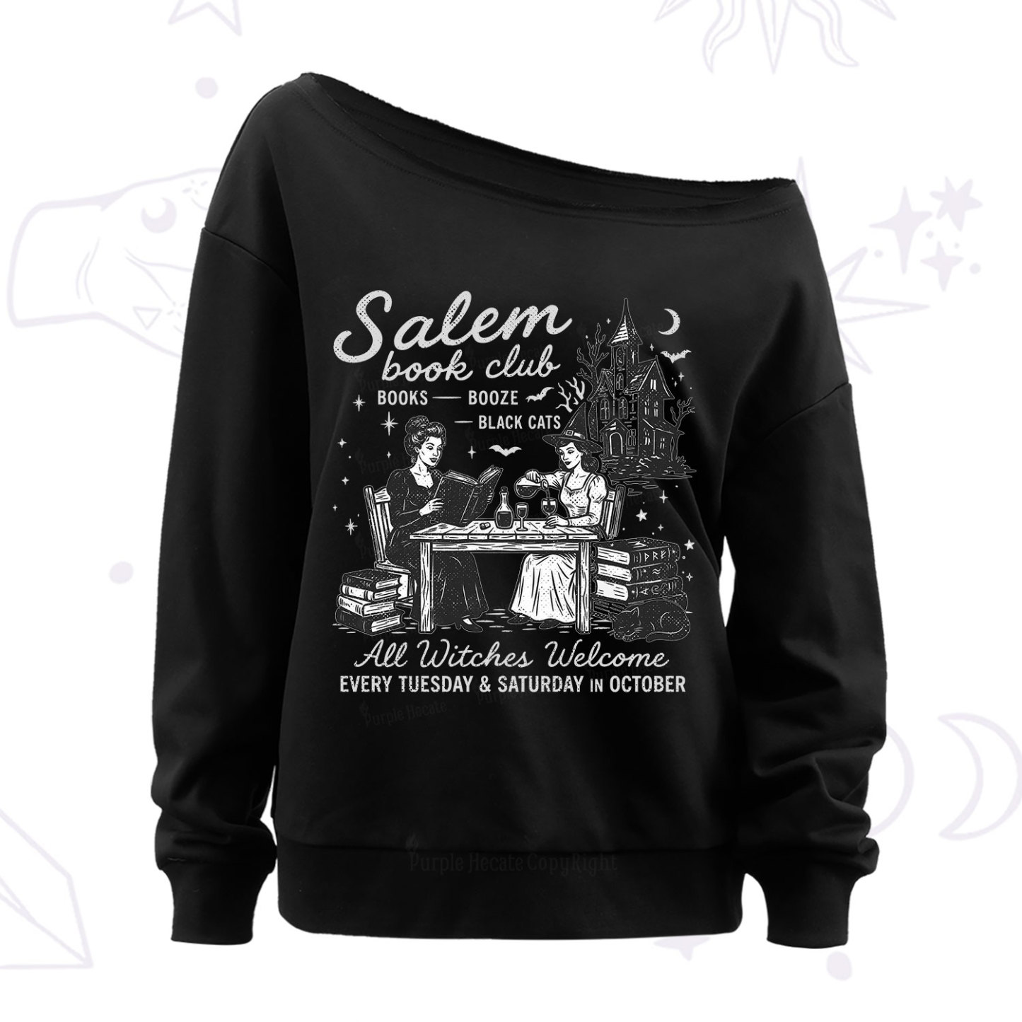 Purplehecate Salem Book Club Off The Shoulder Sweatshirt