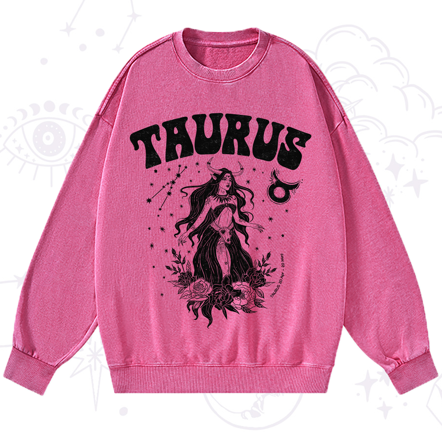 Purplehecate Taurus Zodiac Glyphs Washed Sweatshirt