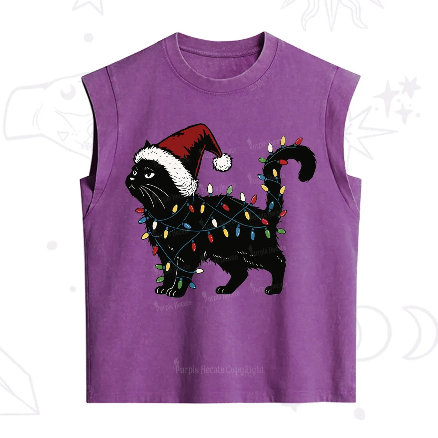 Purplehecate Cute Cat Christmas Vintage Washed Tank