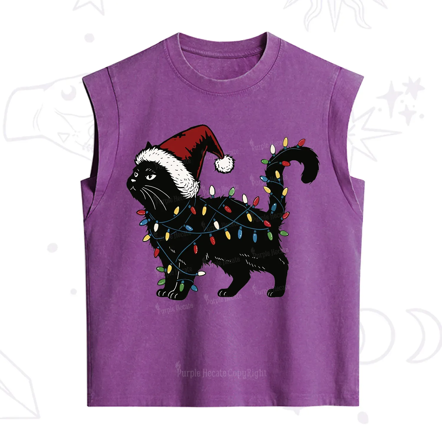 Purplehecate Cute Cat Christmas Vintage Washed Tank