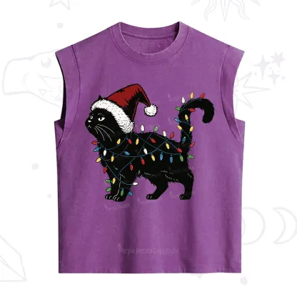 Purplehecate Cute Cat Christmas Vintage Washed Tank