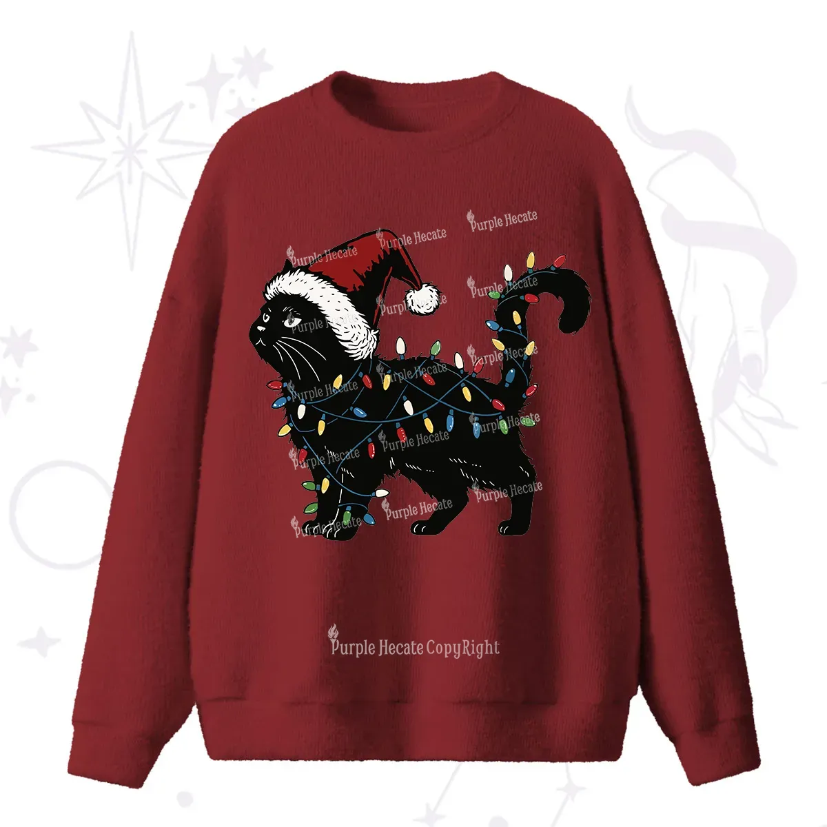 Purplehecate Cute Cat Christmas Fuzzy Sweater
