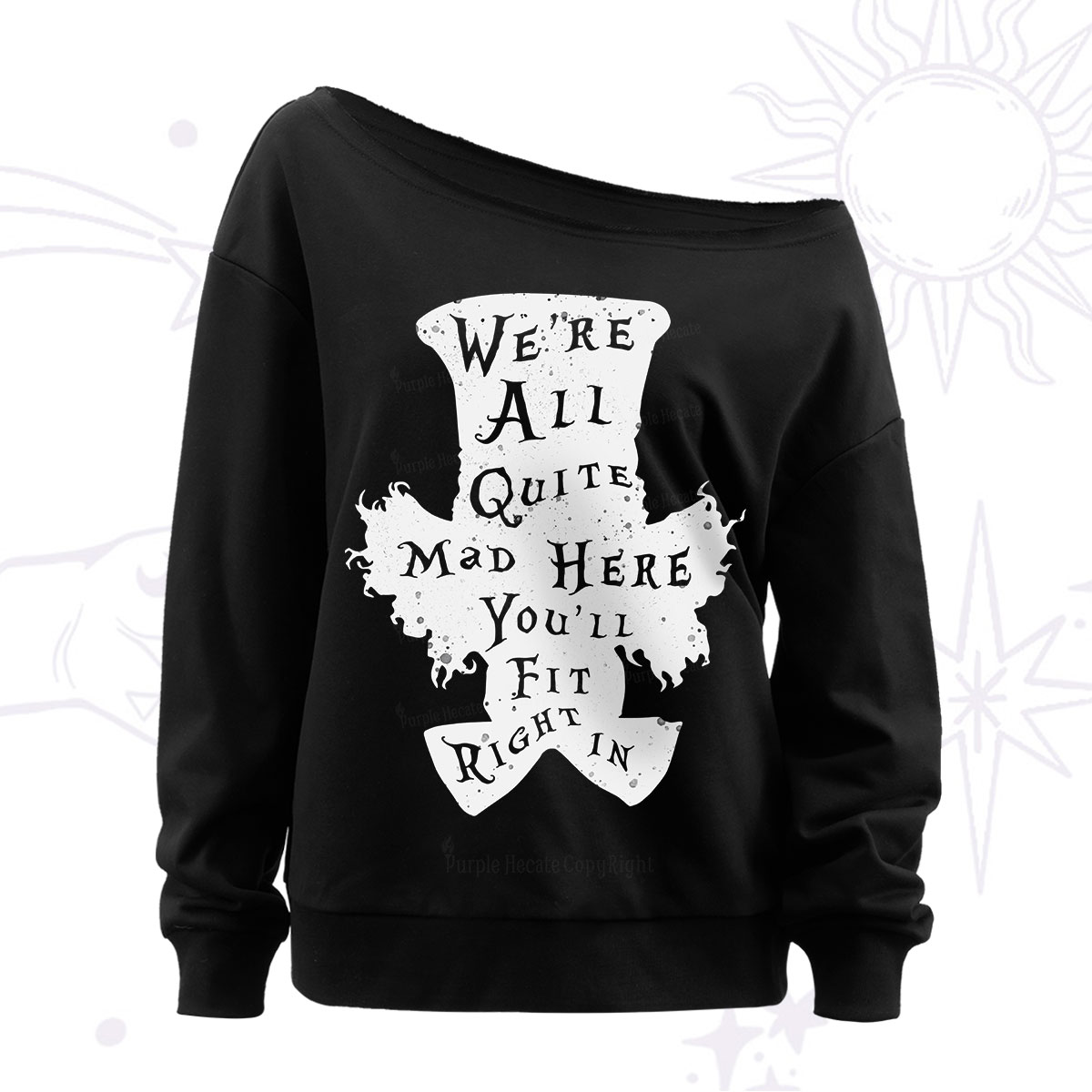 Purplehecate Mad Tea Party Club Off The Shoulder Sweatshirt