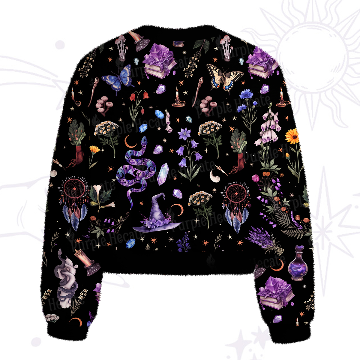 Purplehecate Witchcraft Herbarium Magic Fuzzy Crewneck Sweater