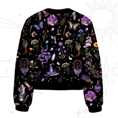 Purplehecate Witchcraft Herbarium Magic Fuzzy Crewneck Sweater