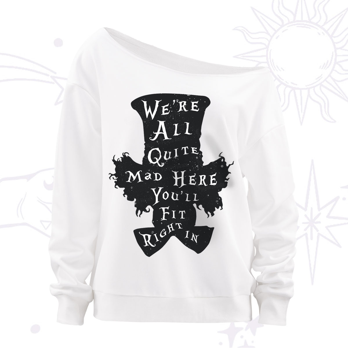 Purplehecate Mad Tea Party Club Off The Shoulder Sweatshirt