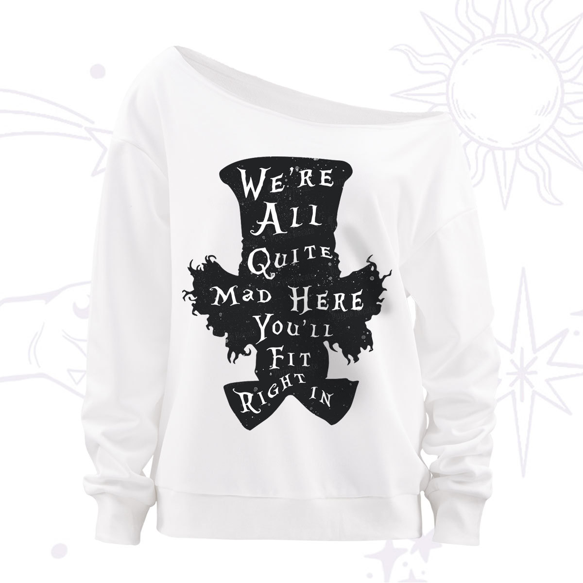 Purplehecate Mad Tea Party Club Off The Shoulder Sweatshirt