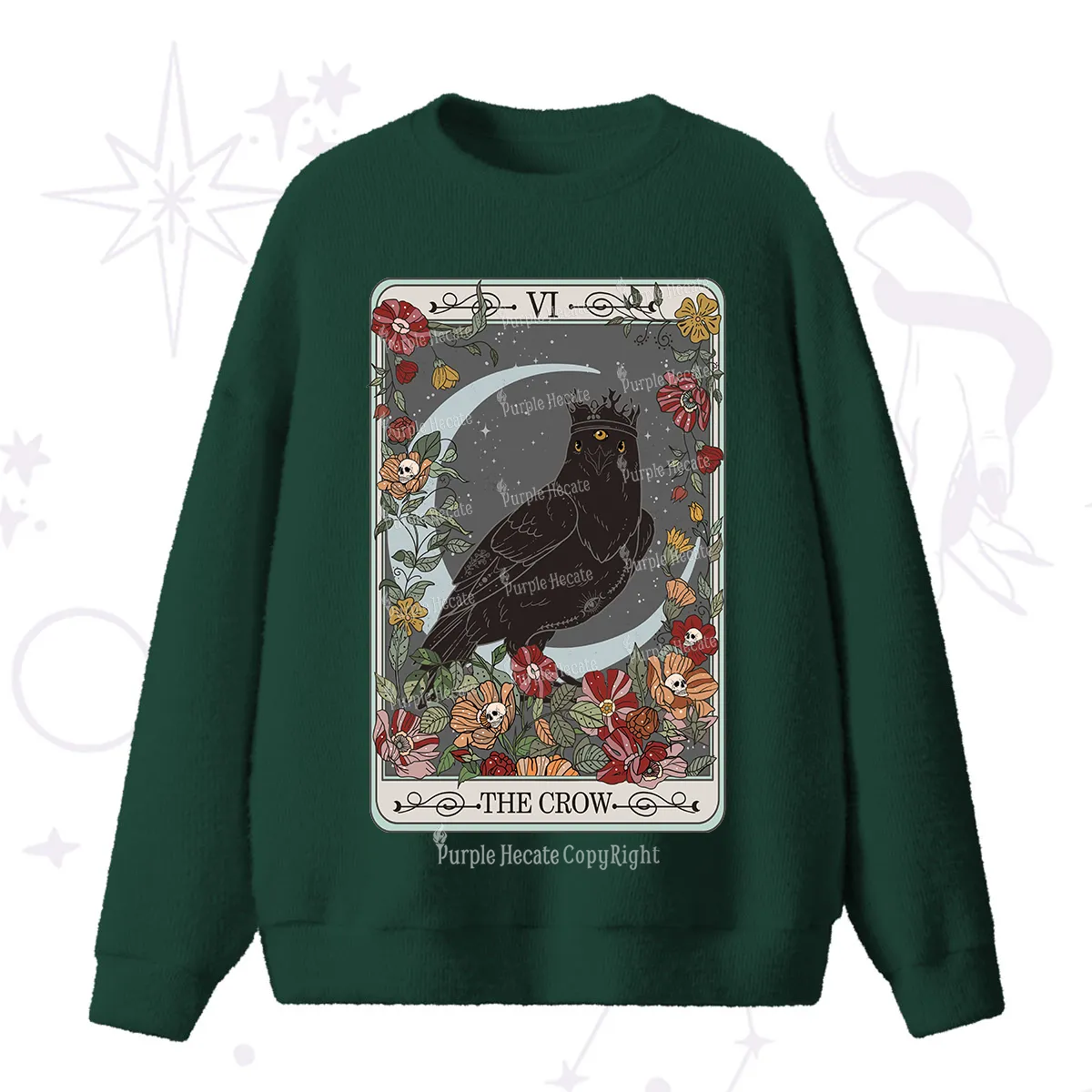 Purplehecate The Crow Tarot Card Fuzzy Ugly Sweater