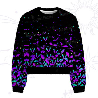 Purplehecate Rainbow Bat Fuzzy Crewneck Sweater
