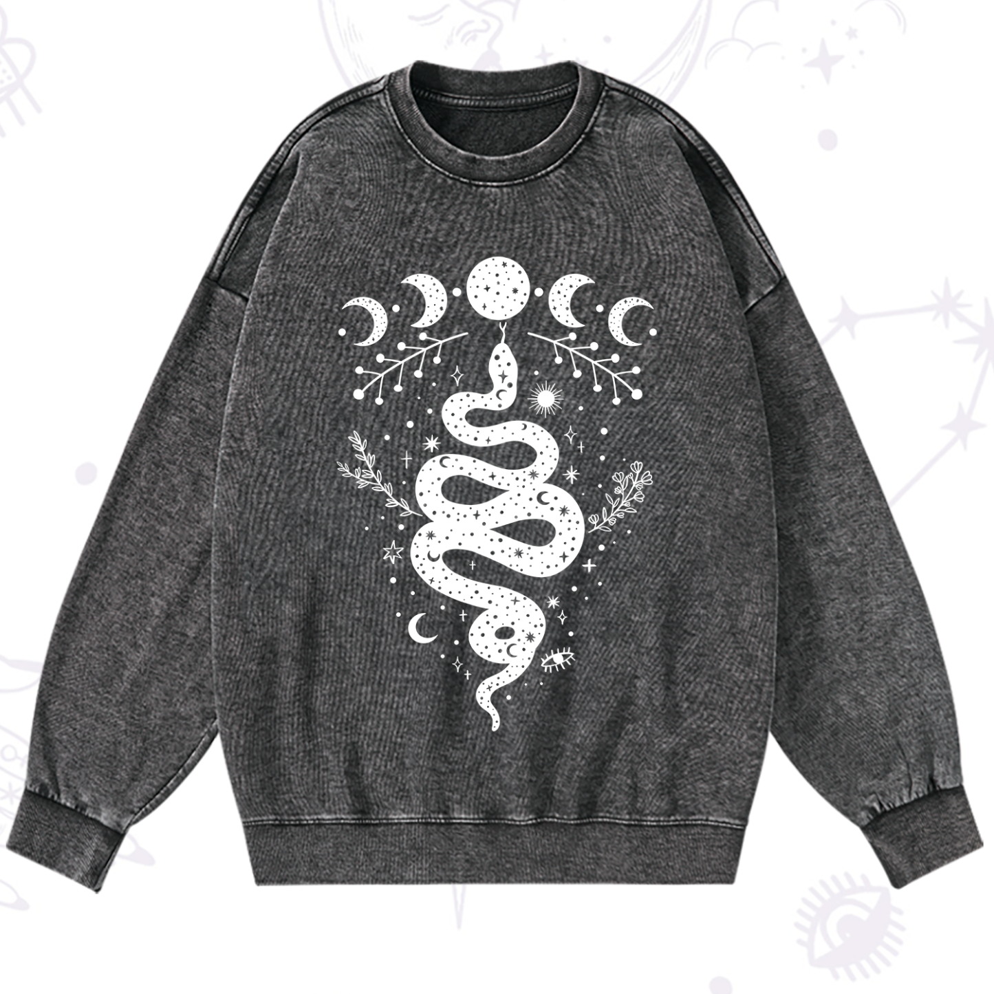 Magic Purplehecate Snake And Moon Phase Comfort Washed Sweatshirt