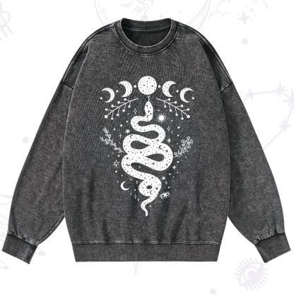 Purplehecate Snake And Moon Phase Comfort Washed Sweatshirt
