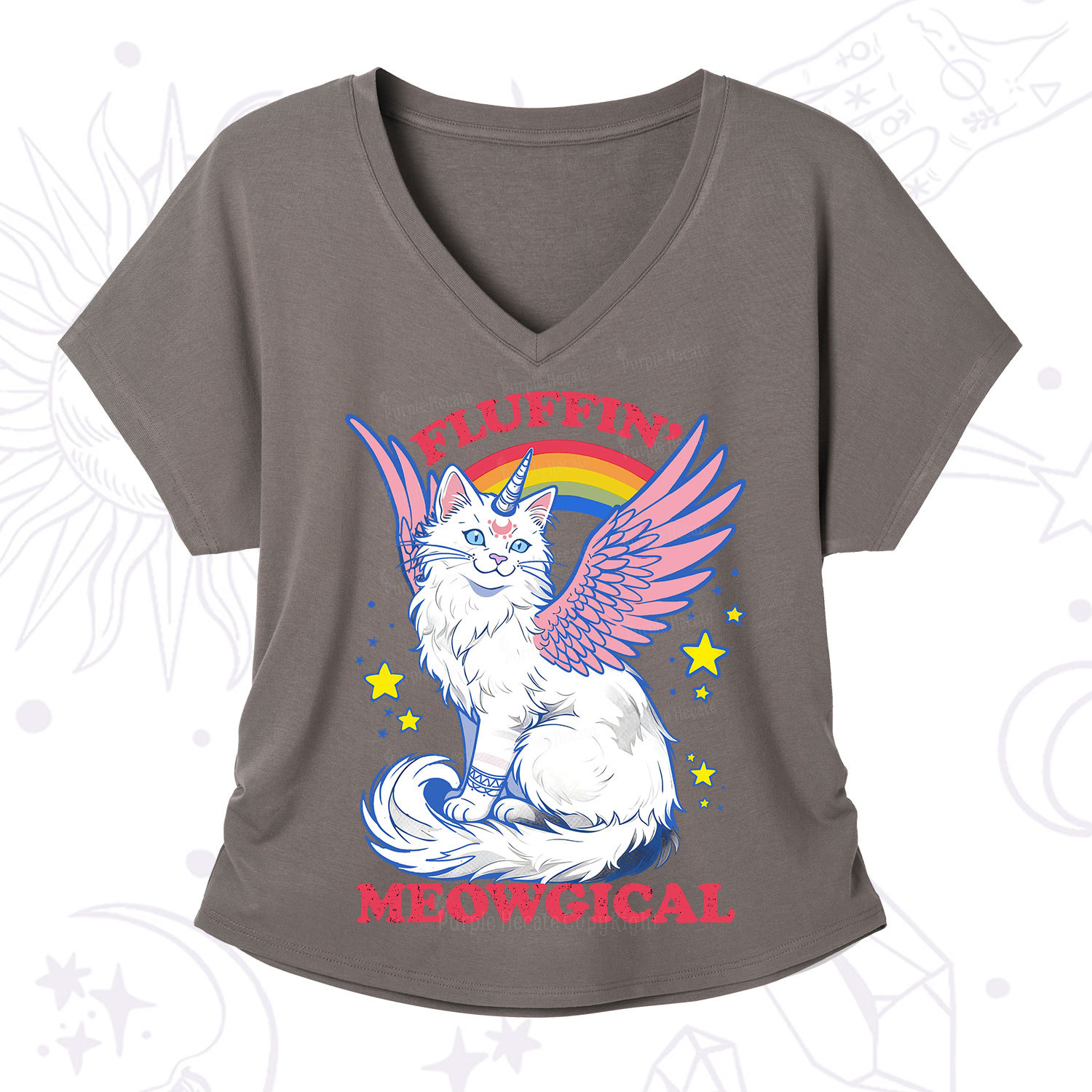Purplehecate Fluffin Meowgical V-Neck T-Shirt