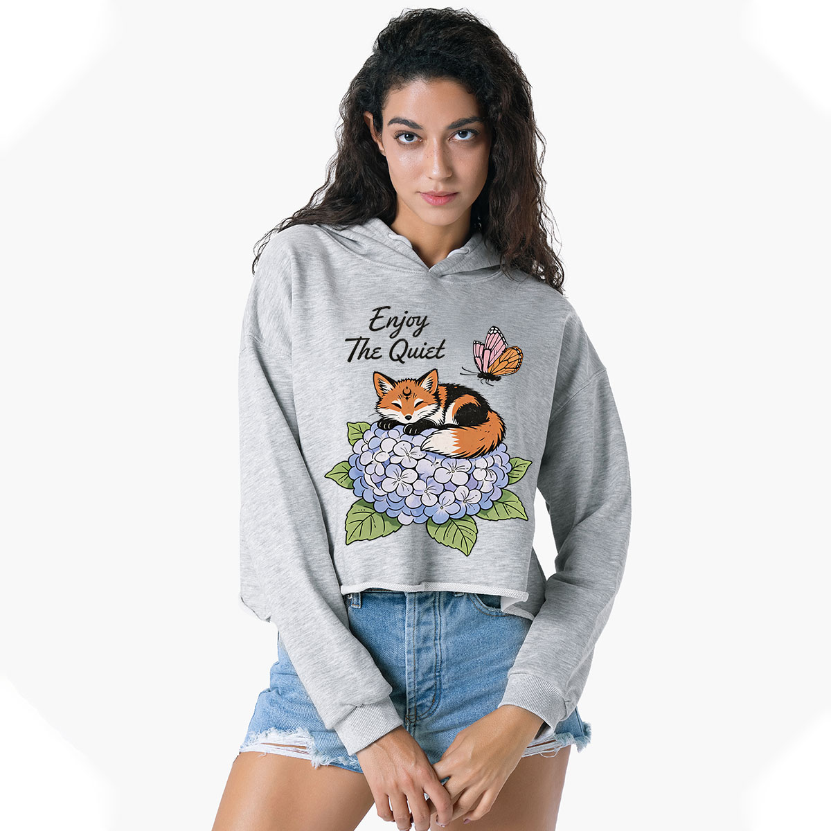 Purplehecate Enjoy The Quiet Fox Crop Hoodie