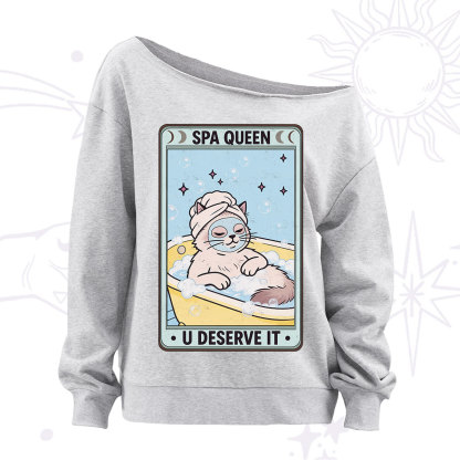 Purplehecate The Spa Queen Cat Tarot Off The Shoulder Sweatshirt