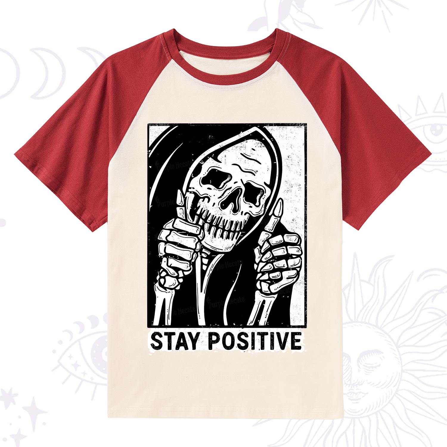 Purplehecate Stay Positive Raglan Short Sleeve T‑Shirt