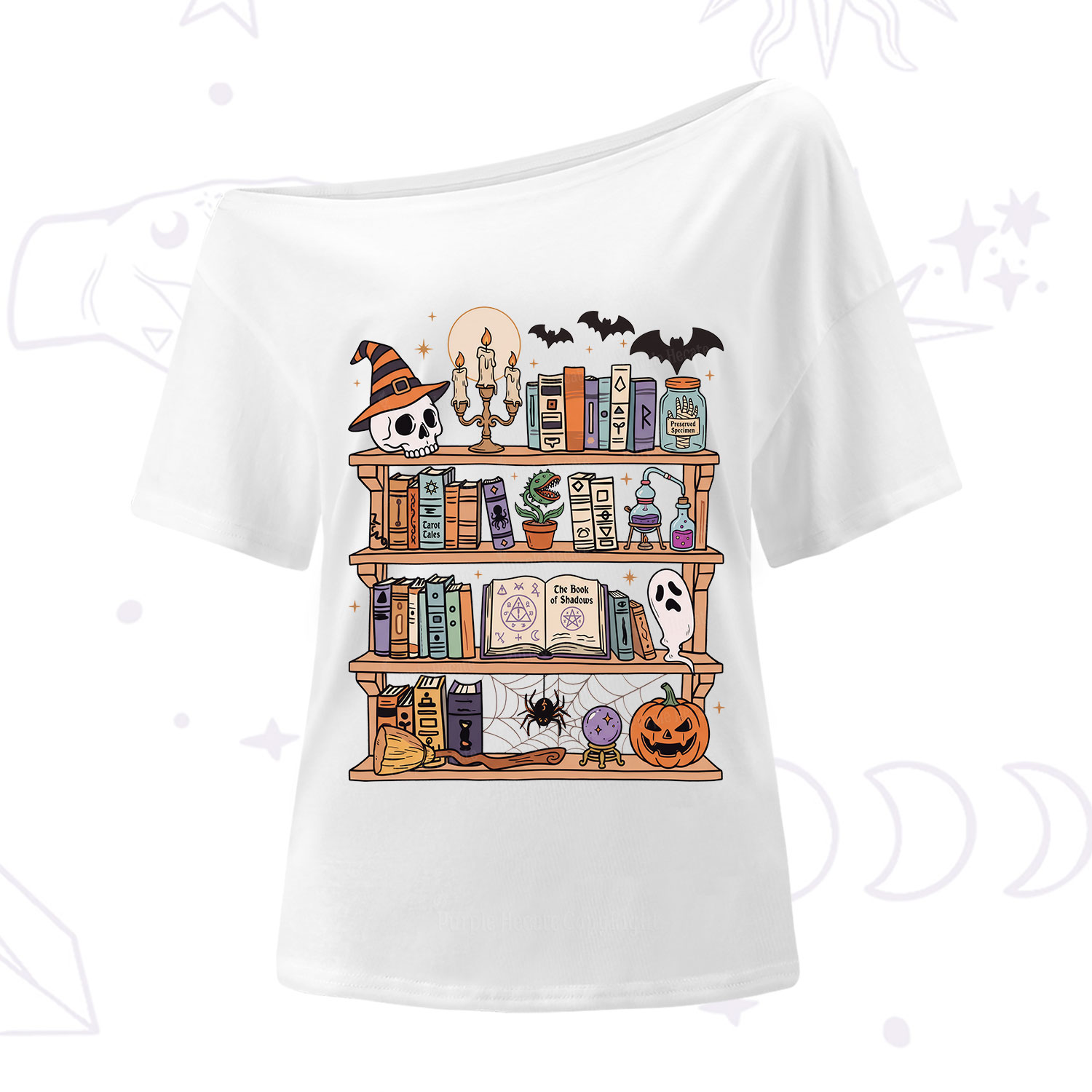 Purplehecate Halloween Library One Shoulder T-Shirt