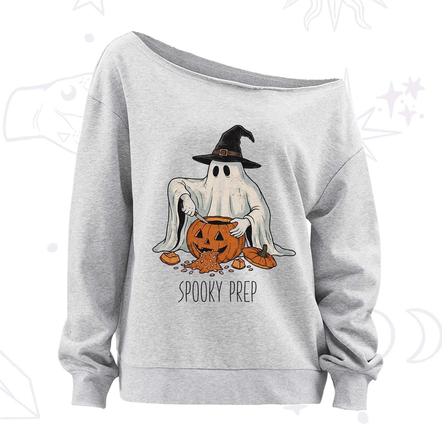 Purplehecate Spooky Prep Ghost Off The Shoulder Sweatshirt