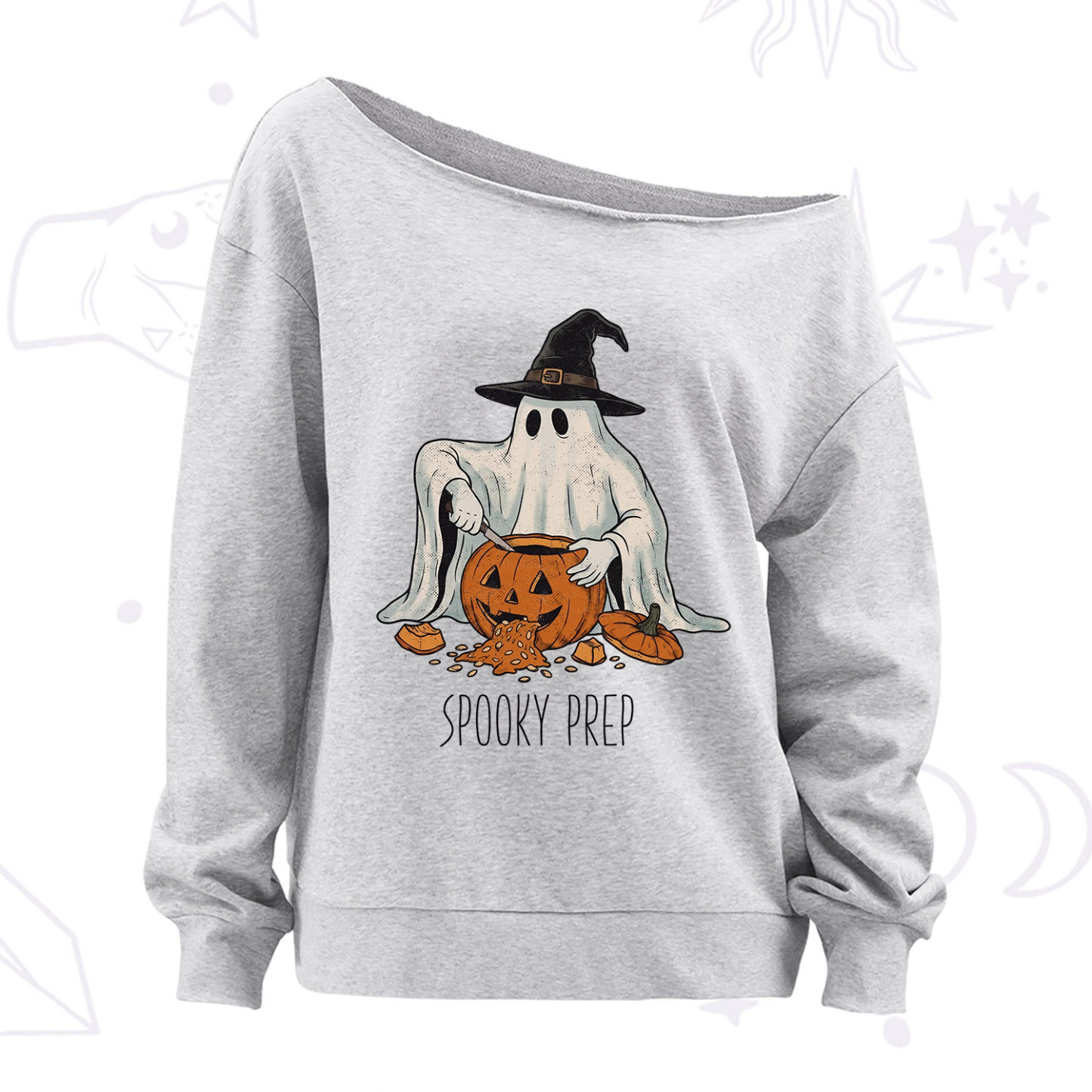 Purplehecate Spooky Prep Ghost Off The Shoulder Sweatshirt