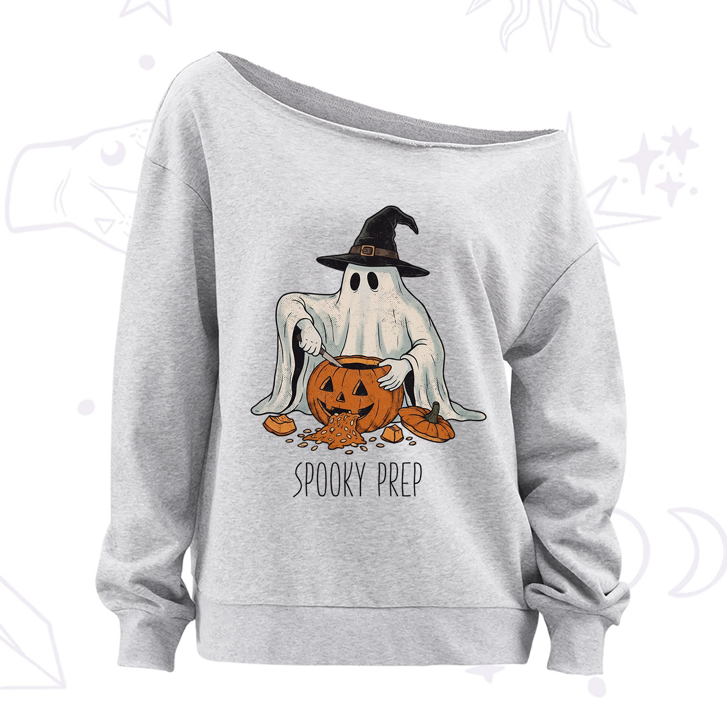 Purplehecate Spooky Prep Ghost Off The Shoulder Sweatshirt