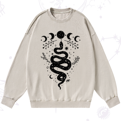 Purplehecate Snake And Moon Phase Comfort Washed Sweatshirt