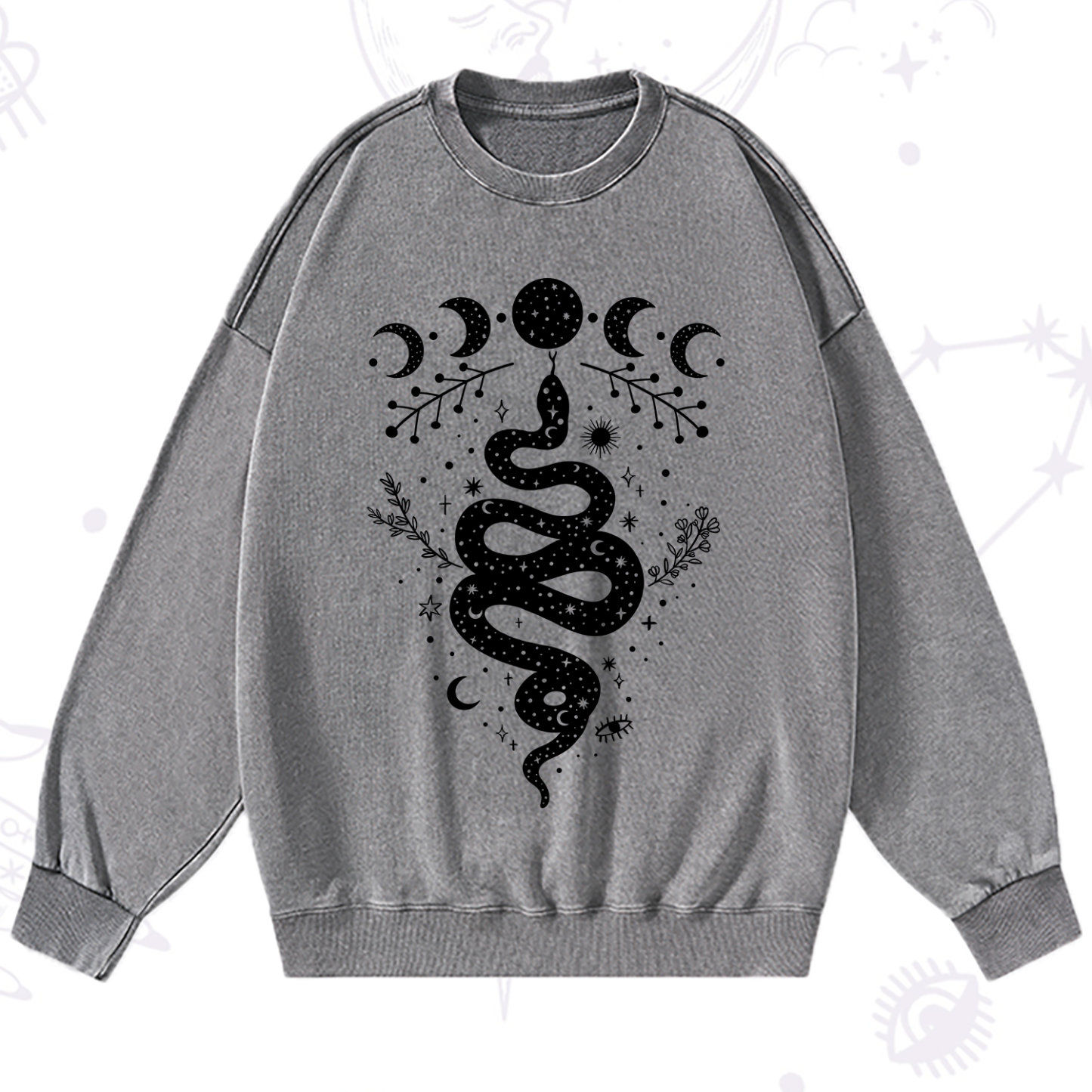 Purplehecate Snake And Moon Phase Comfort Washed Sweatshirt