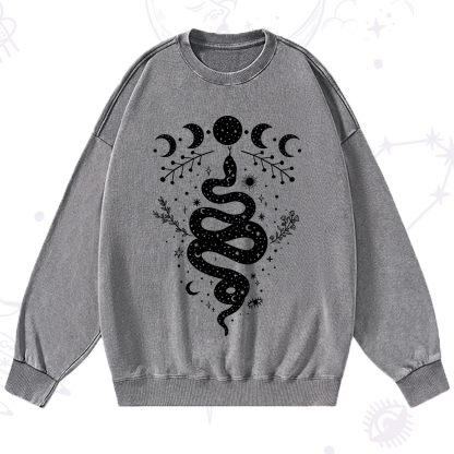 Purplehecate Snake And Moon Phase Comfort Washed Sweatshirt