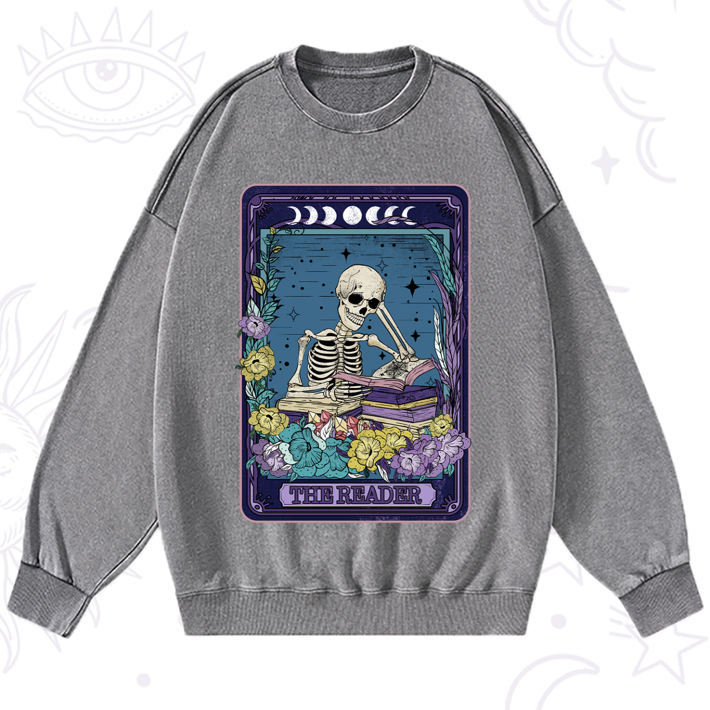 Purplehecate The Reader Tarot Card Washed Sweatshirt
