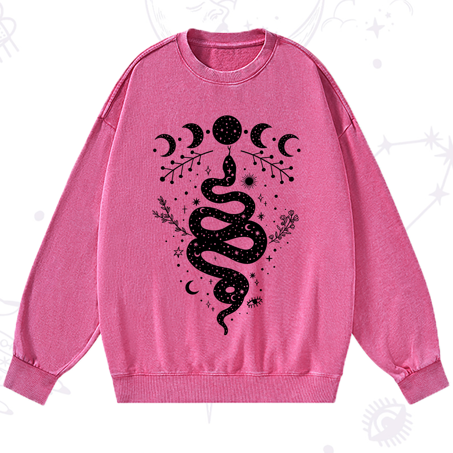 Purplehecate Snake And Moon Phase Comfort Washed Sweatshirt