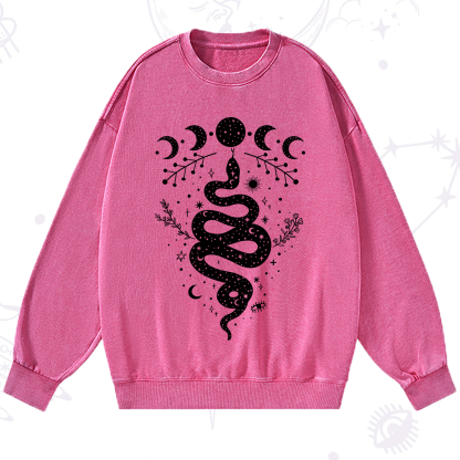 Purplehecate Snake And Moon Phase Comfort Washed Sweatshirt