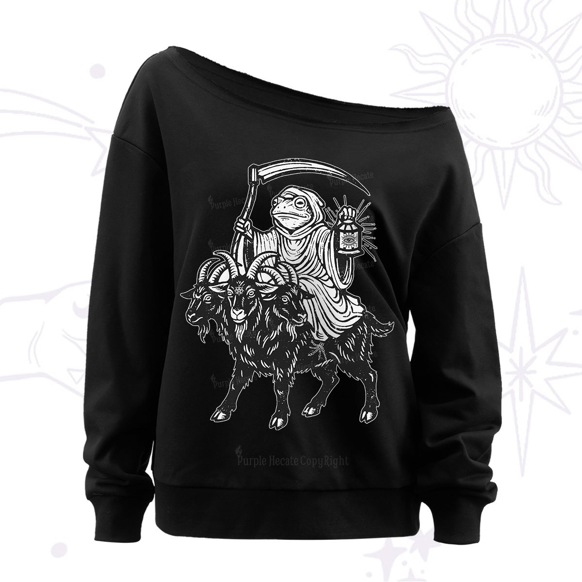 Purplehecate Death Frog Goat Rider Off The Shoulder Sweat