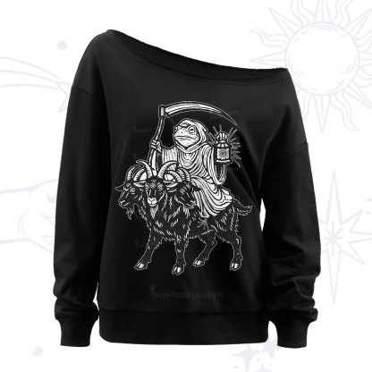 Purplehecate Death Frog Goat Rider Off The Shoulder Sweatshirt