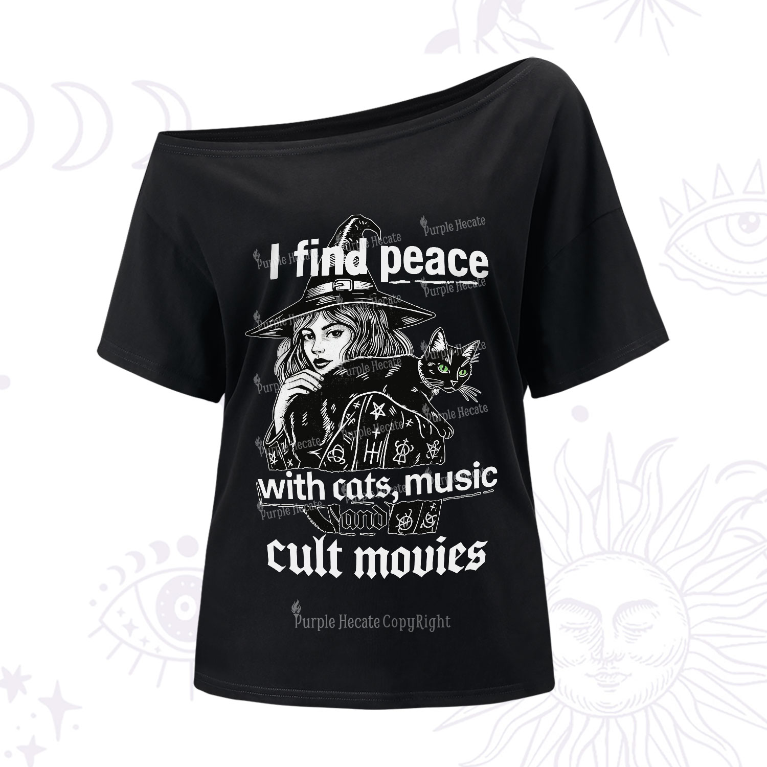 Purplehecate I Find Peace With Cats Music Cult Movies One Shoulder T-Shirt