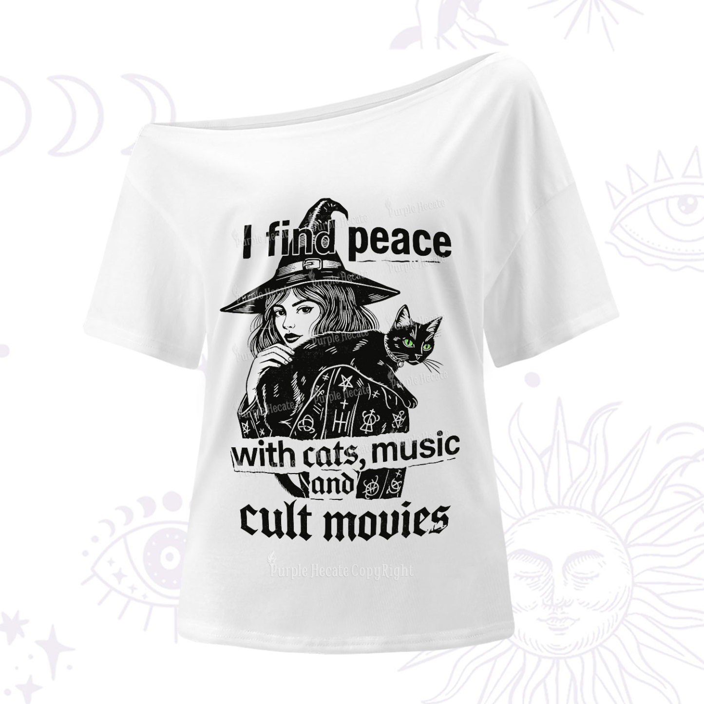 Purplehecate I Find Peace With Cats Music Cult Movies One Shoulder T-Shirt
