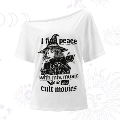 Purplehecate I Find Peace With Cats Music Cult Movies One Shoulder T-Shirt