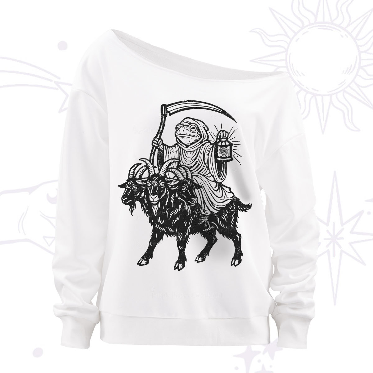 Purplehecate Death Frog Goat Rider Off The Shoulder Sweatshirt
