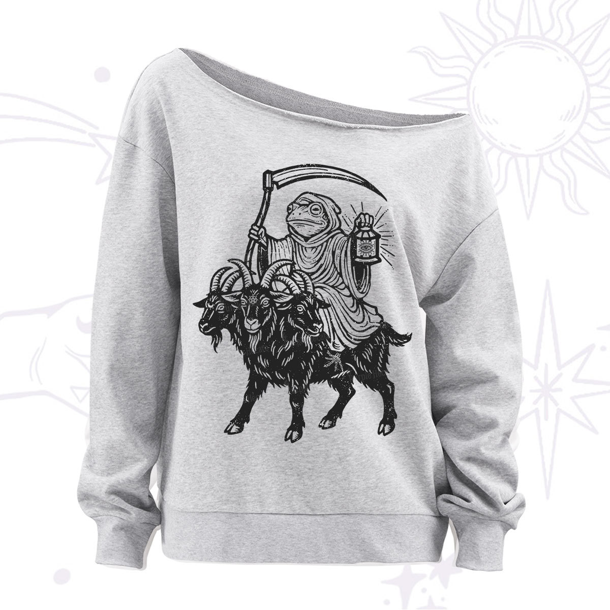 Purplehecate Death Frog Goat Rider Off The Shoulder Sweatshirt