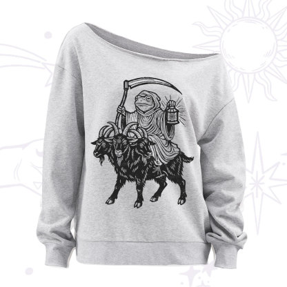 Purplehecate Death Frog Goat Rider Off The Shoulder Sweatshirt