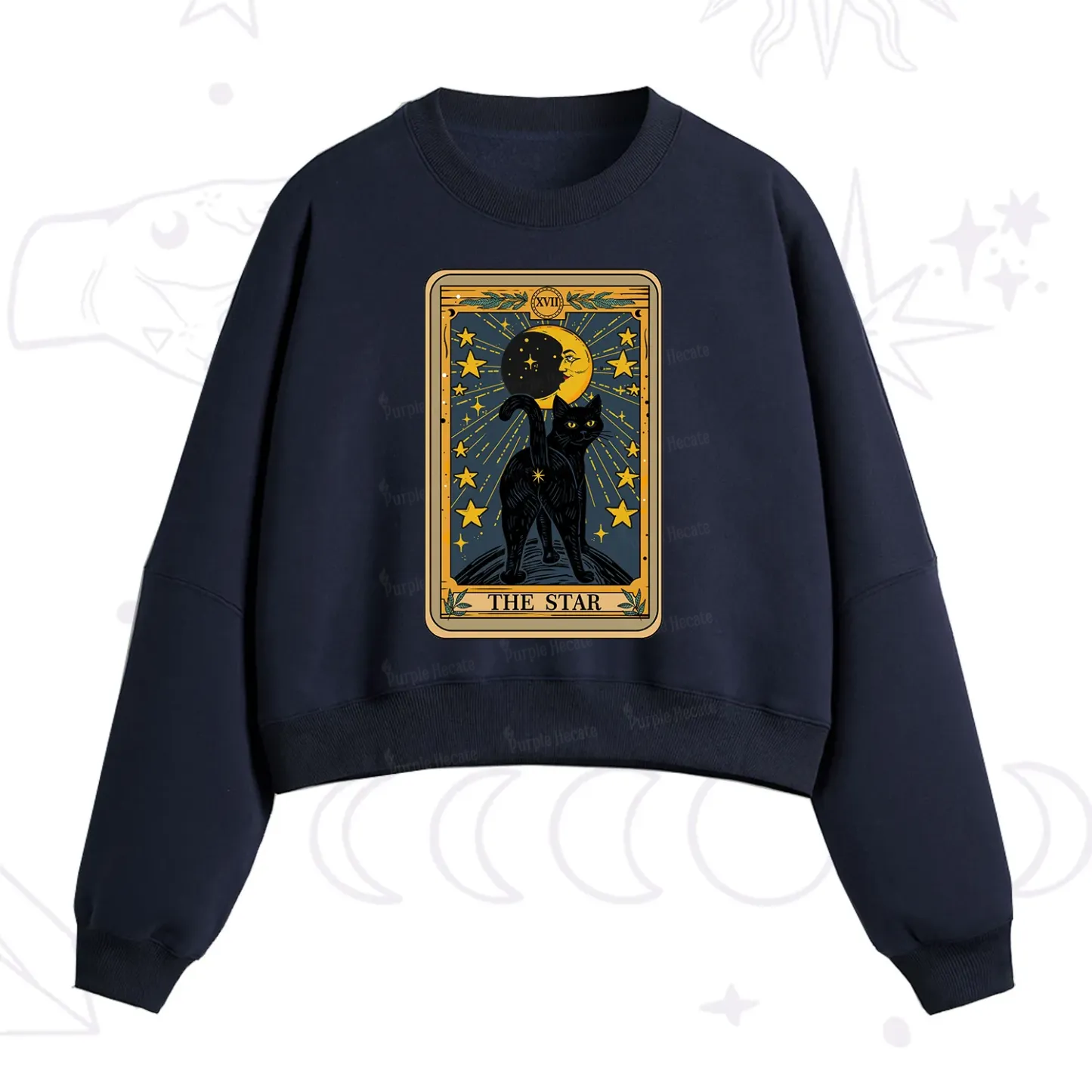 Purplehecate The Star Tarot Cat Fleece Cropped Sweatshirt