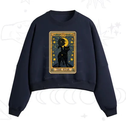 Purplehecate The Star Tarot Cat Fleece Cropped Sweatshirt