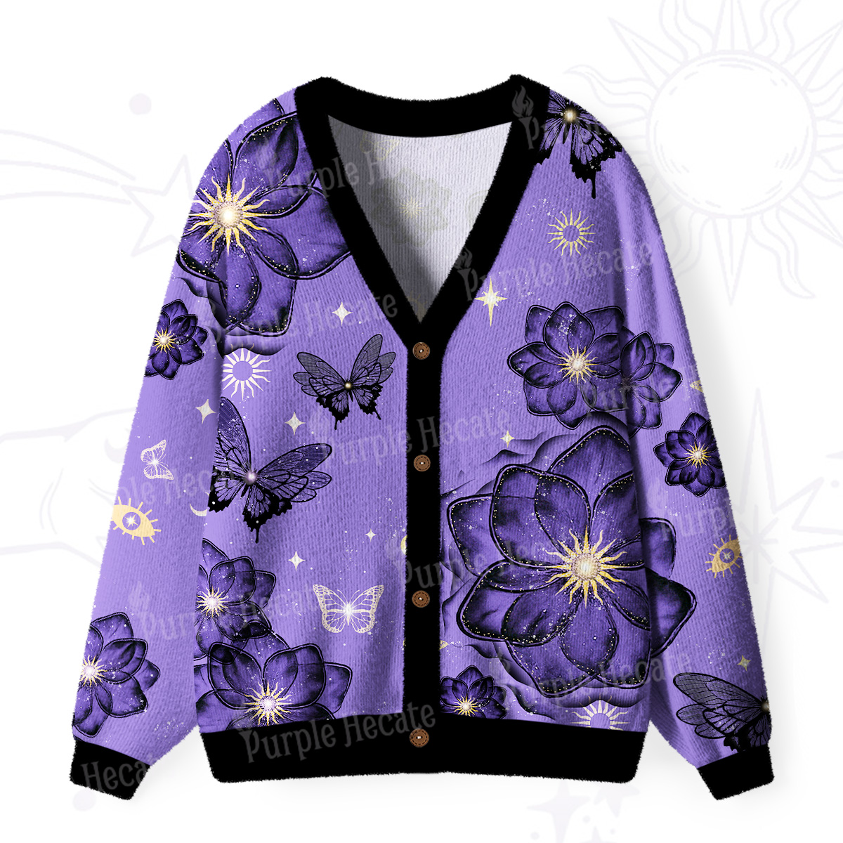 Purplehecate Moonlit Petals and Wings Ugly Cardigan Sweaters