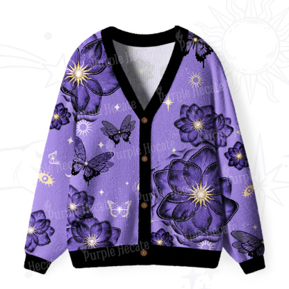 Purplehecate Moonlit Petals and Wings Ugly Cardigan Sweaters